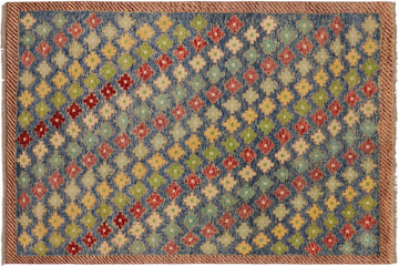 handmade Geometric Balouchi Blue Red Hand Knotted RECTANGLE 100% WOOL area rug 4' x 6'